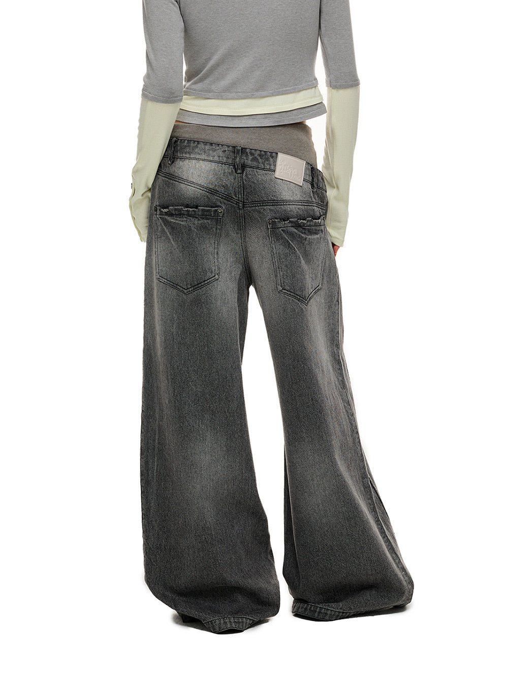 Double Waist Colorblock Washed Jeans