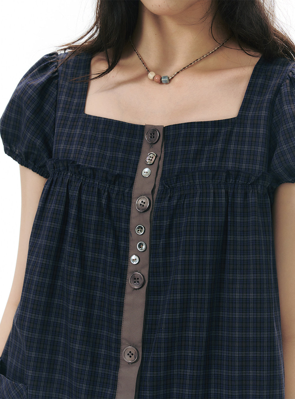 Midnight Check Puff Mini Dress