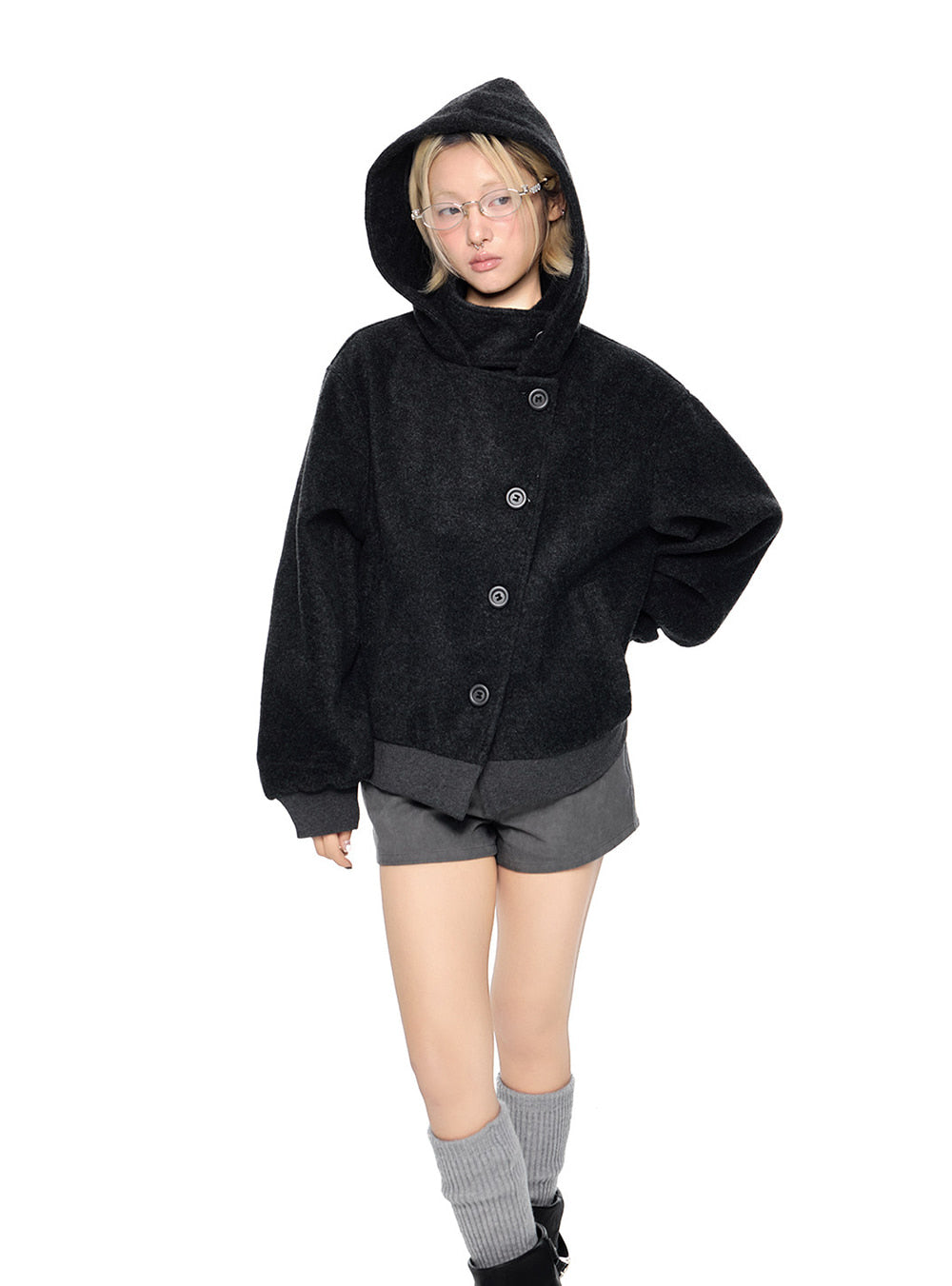 Noir Hood Button Jacket (4color)