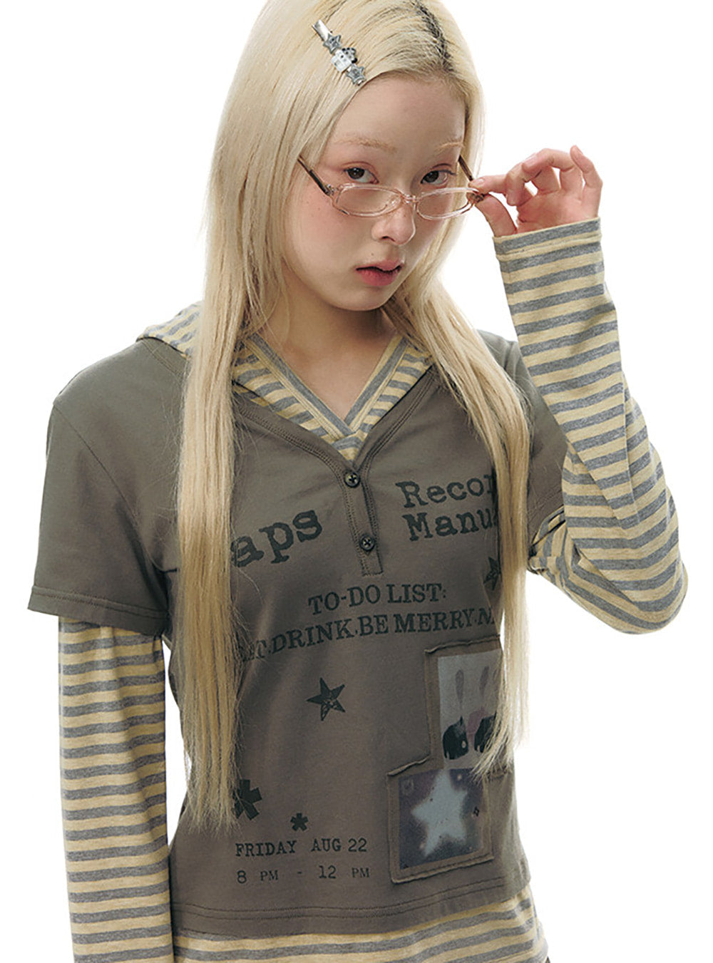 Lazy Record Layered Hoodie Top (2color)