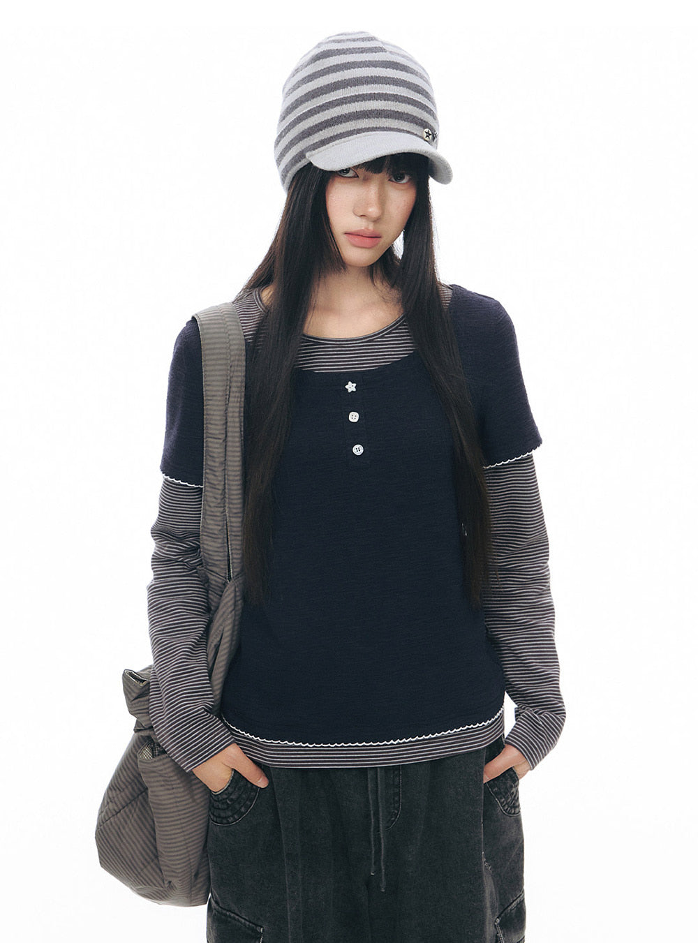 Layered Stripe Button Top (2color)