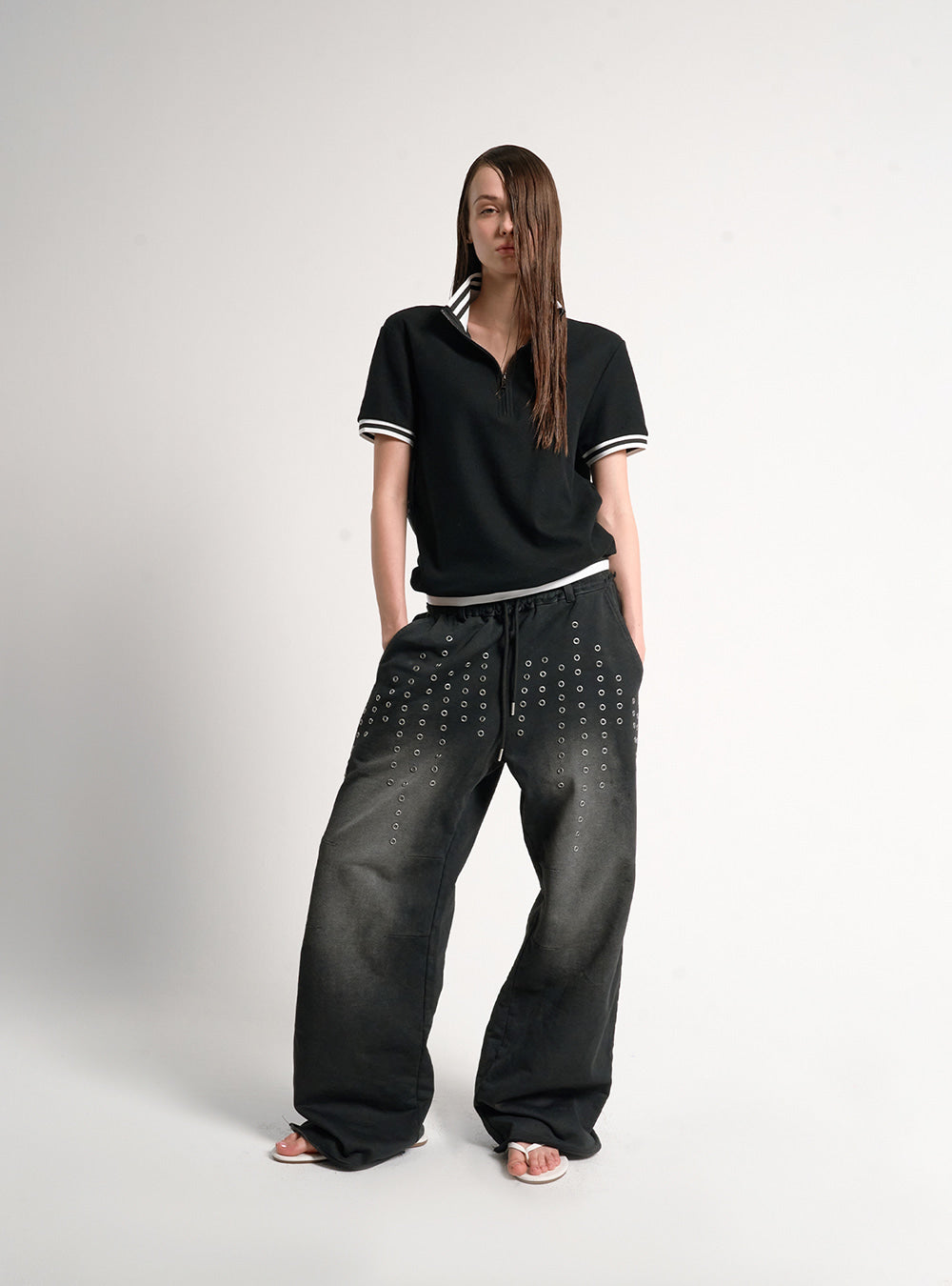 Silver Void Eyelet Baggy Pants