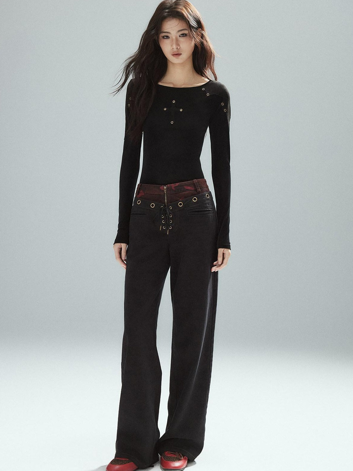 Pure Cotton Patchwork Low Waist Street Zipper Women Colorblock Straight Pants