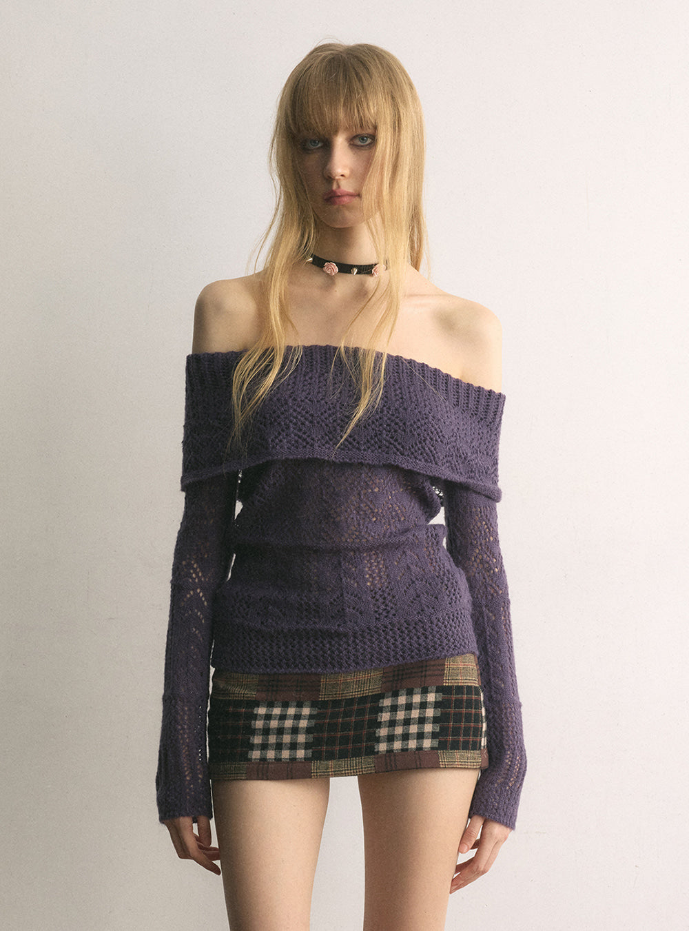 Violet Off Shoulder Knit Top