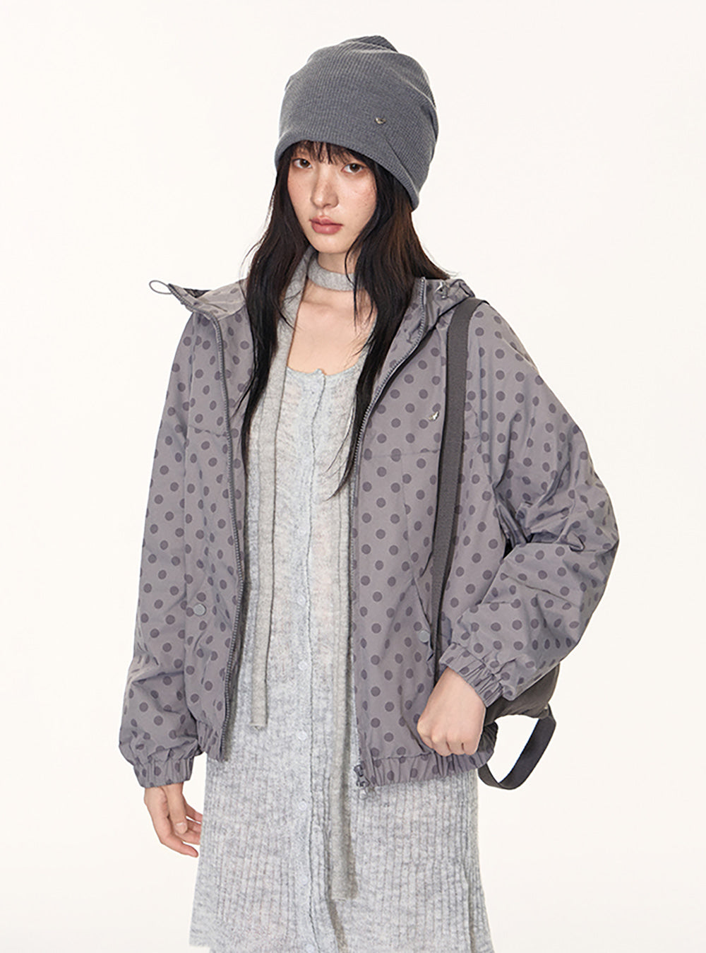 Ash Gray Polka Dot Windbreaker