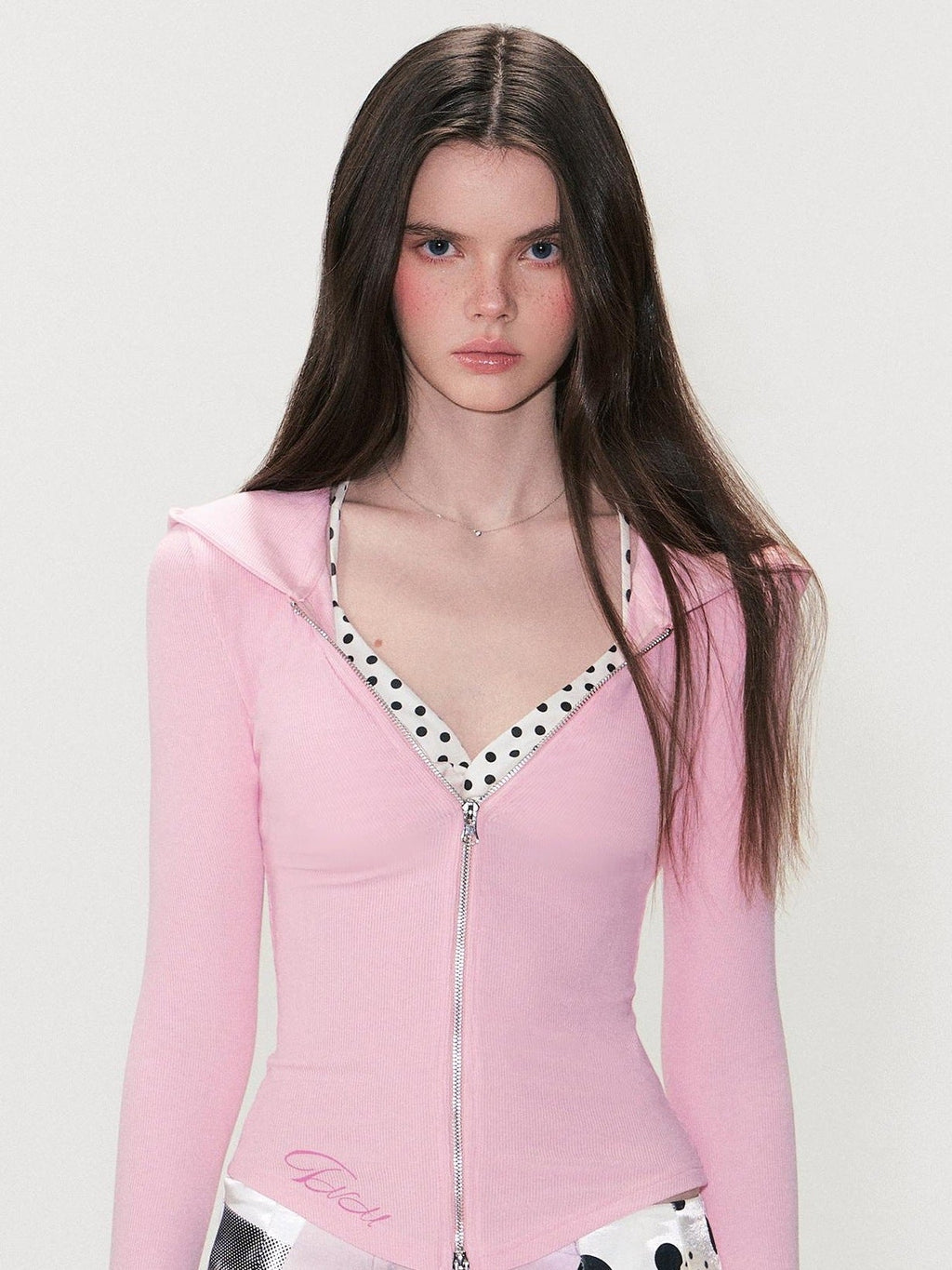 Soft Modal Fabric Sexy Slim Fit Hooded Zip Cropped Pink Women Hoodie