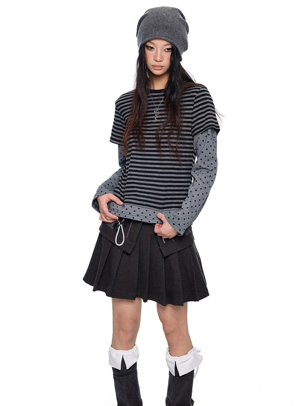 Stripe Dot Layered Top (2color)