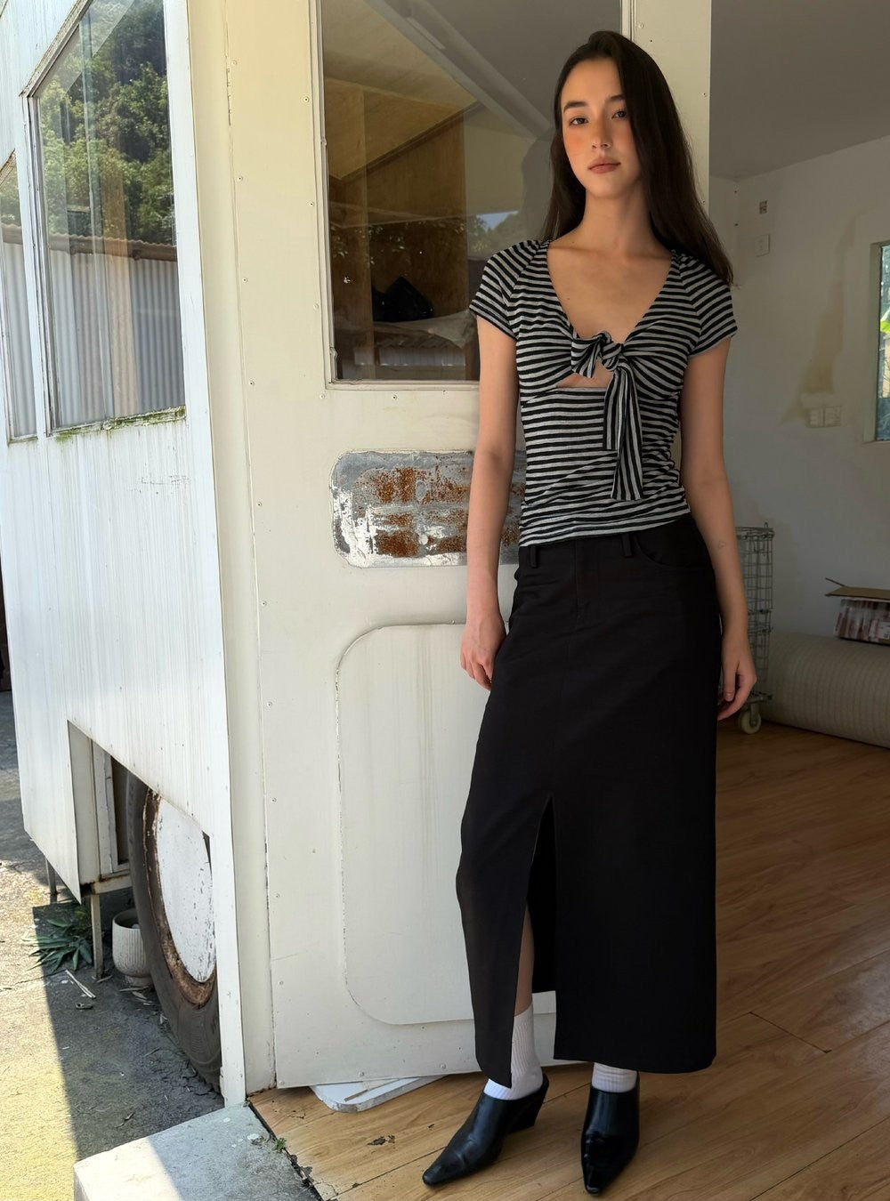 Striped Tie Front Top