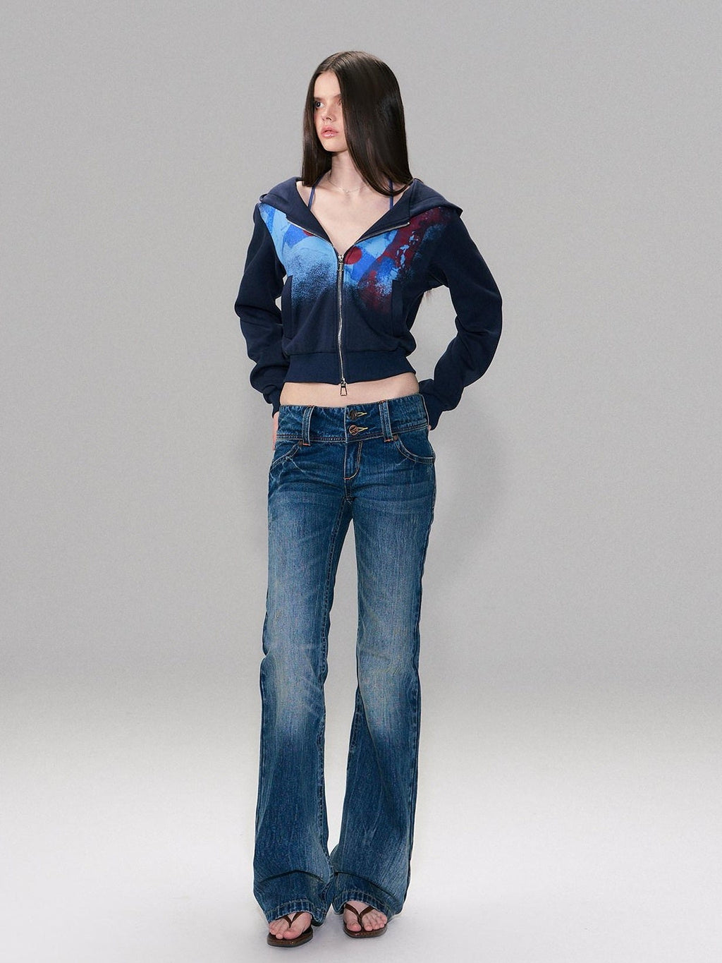 Slight Stretch Low Rise Slim Cotton Casual Women Deep Blue Straight Leg Jeans