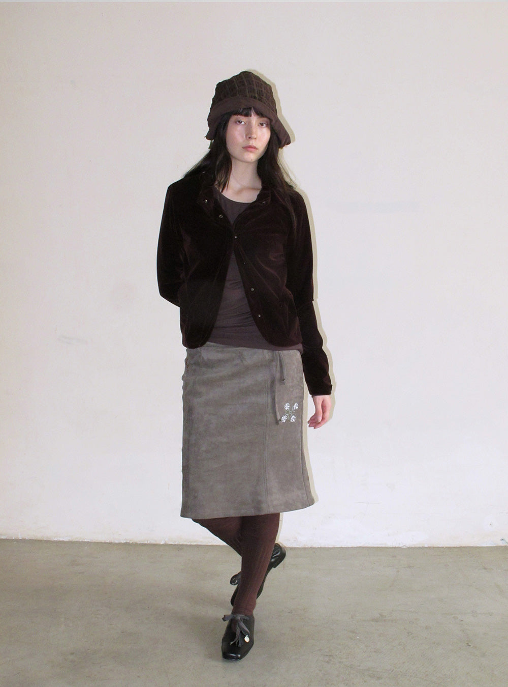 Sleek Velvet Stand Collar Cropped Jacket