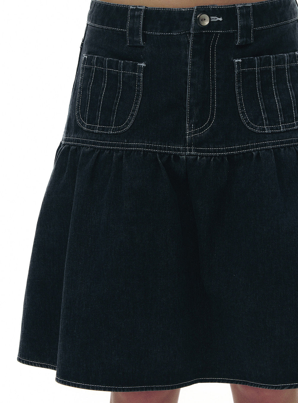 Retro Blue A-Line Denim Skirt