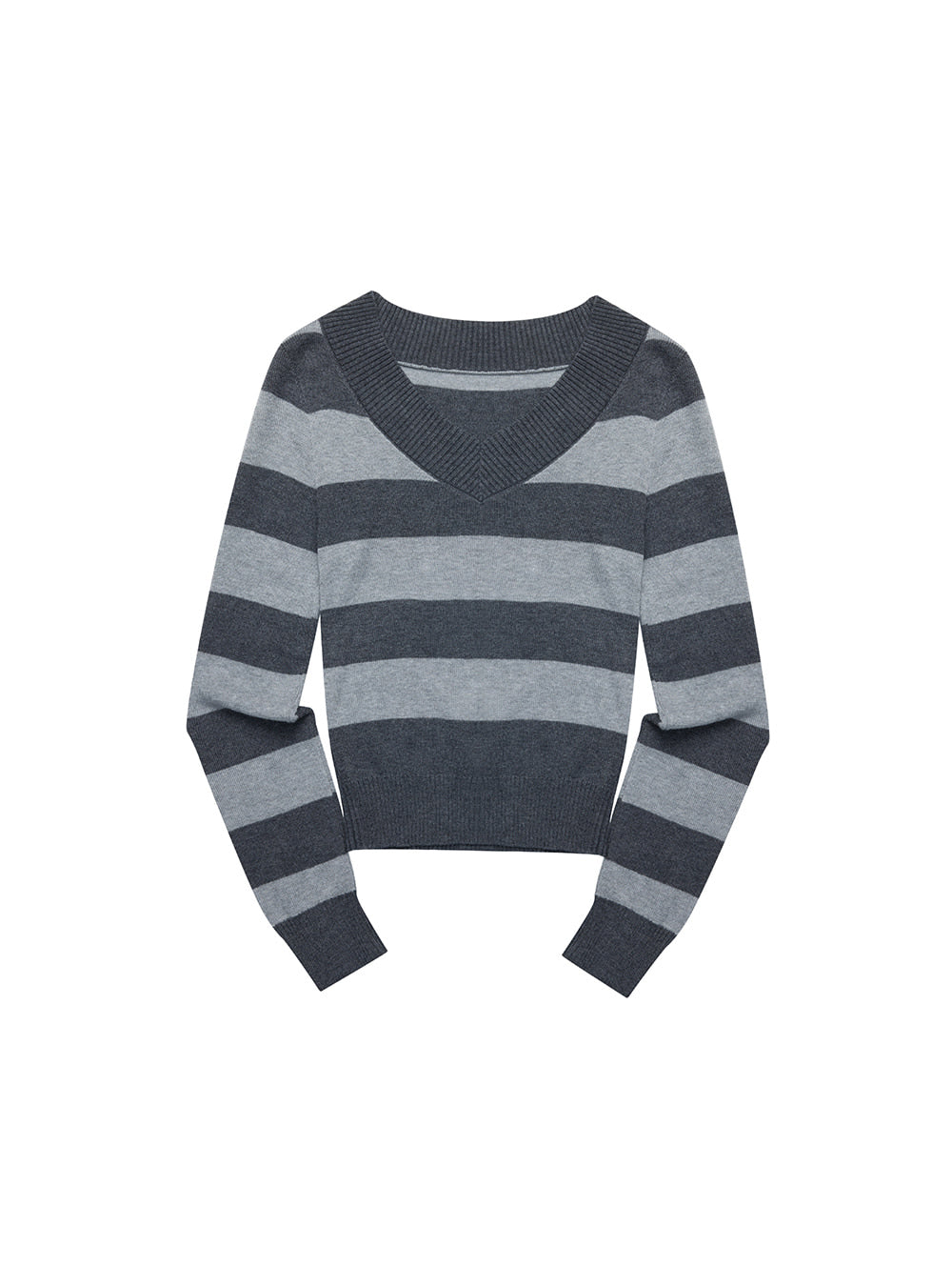 V-Neck Stripe Knit Top (2color)