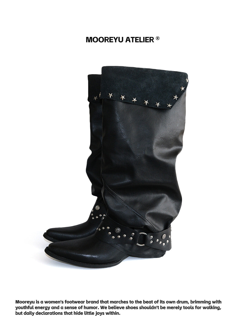 Urban Stacked Black Leather Boots