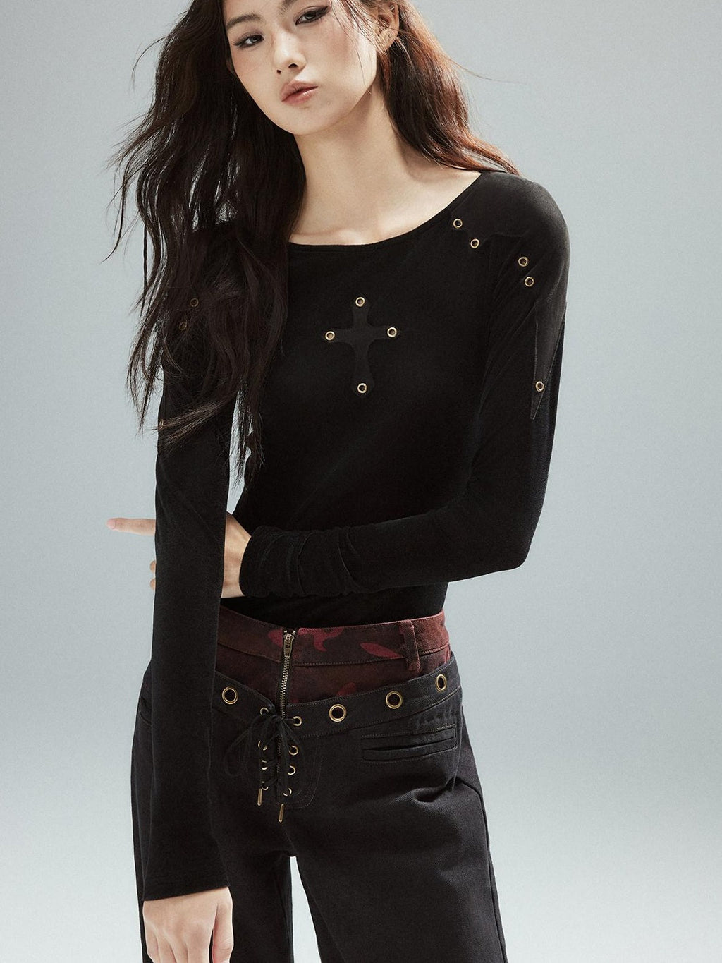 Pure Cotton Patchwork Low Waist Street Zipper Women Colorblock Straight Pants