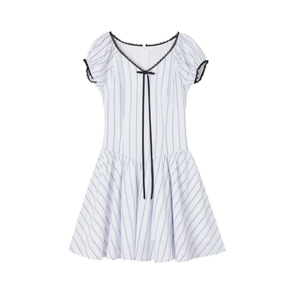 Romance Nanci Ribbon Lace Stripe Short Sleeve Dress