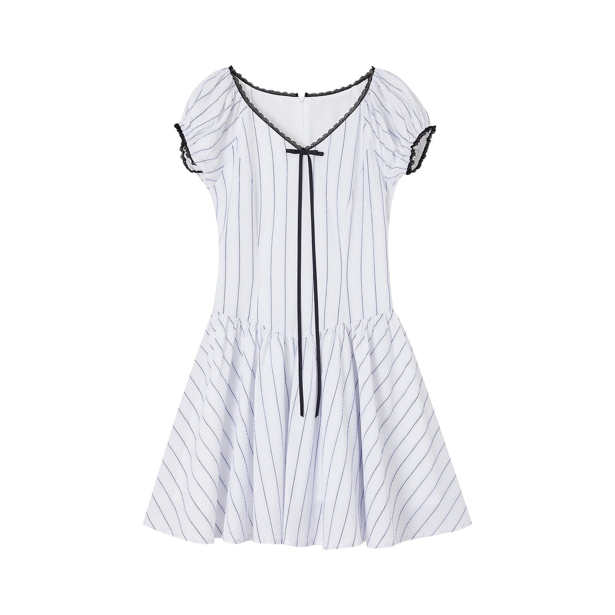 Romance Nanci Ribbon Lace Stripe Short Sleeve Dress