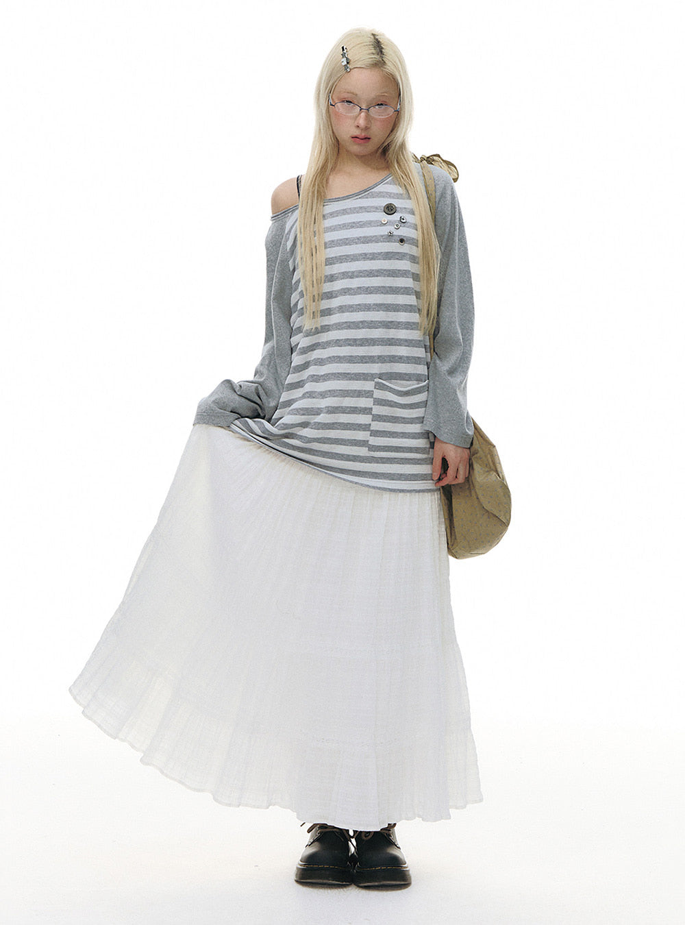 Star Button Stripe Raglan Top
