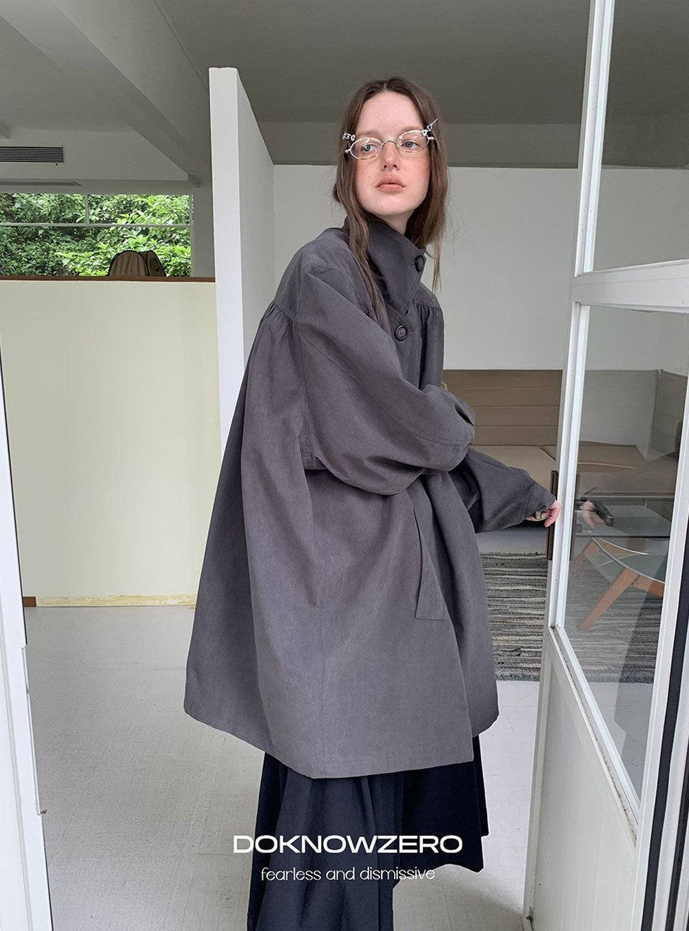 Gathered Trapeze Button Jacket