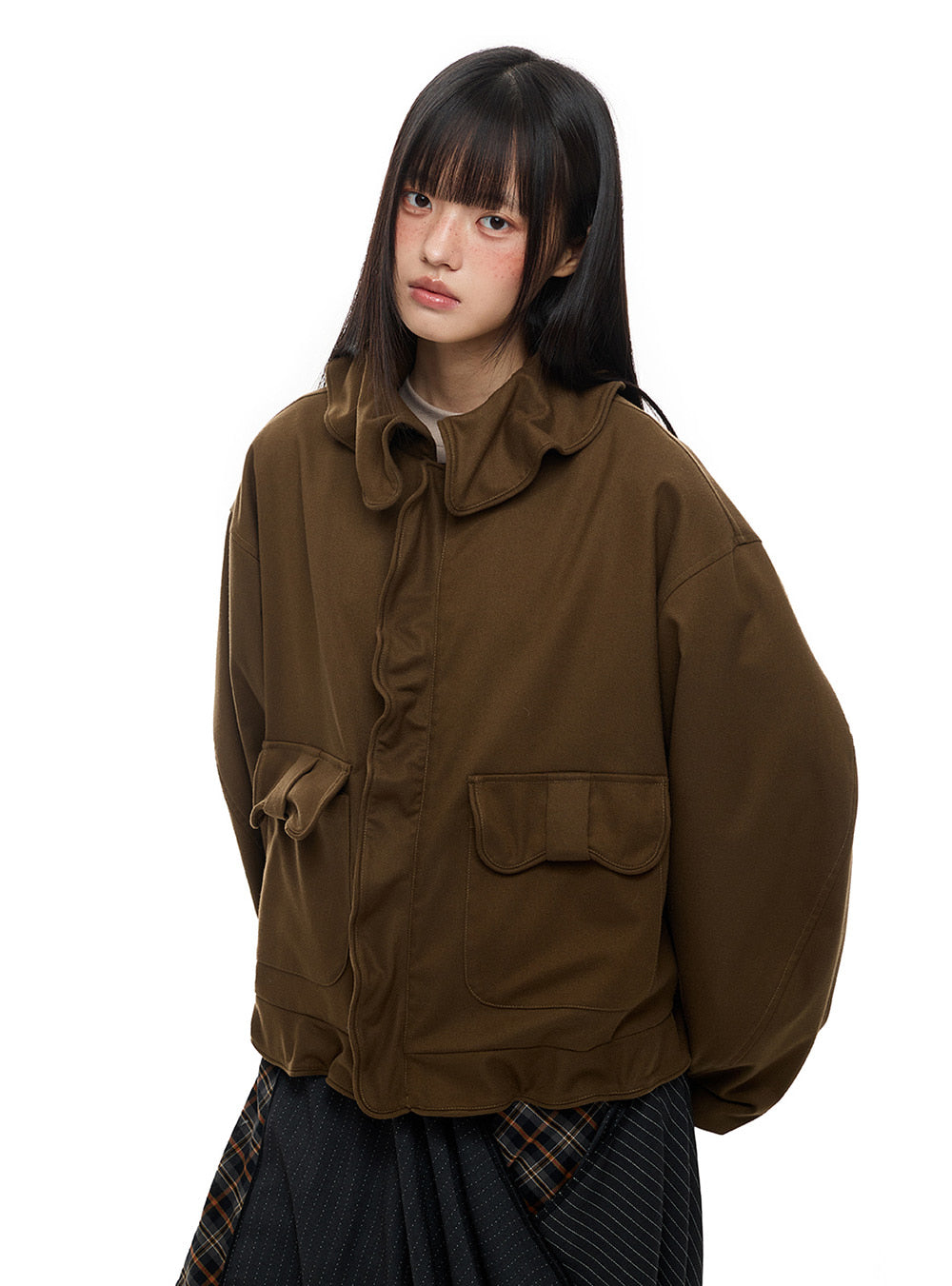 Brown Ruffle Pocket Jacket