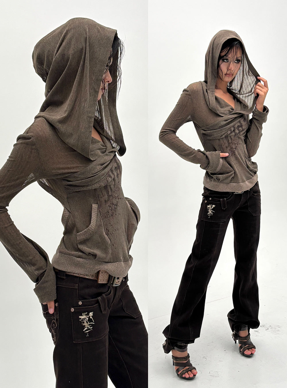 Ghost Drift Cutout Hooded Cardigan (2color)