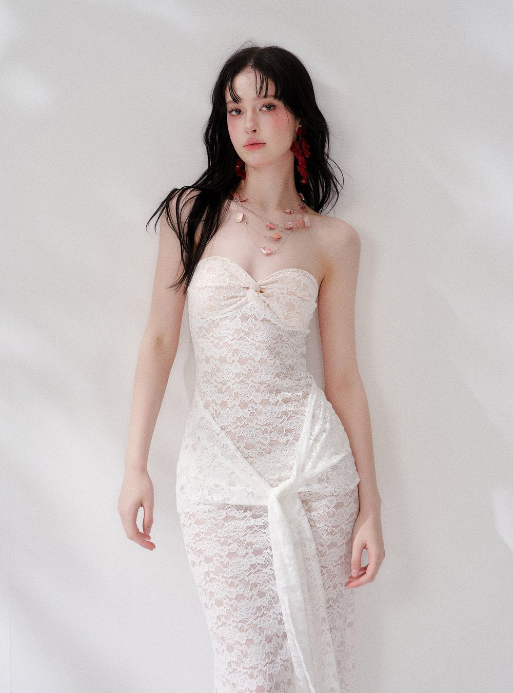 Lace Knot Strapless Dress Swim Set (2Piece)