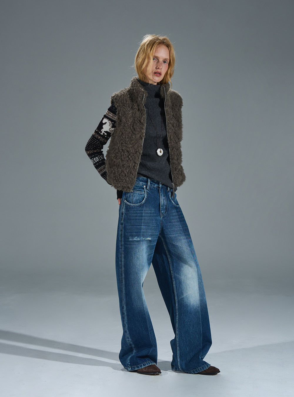 Classic Pattern Wool Turtleneck Knit Top