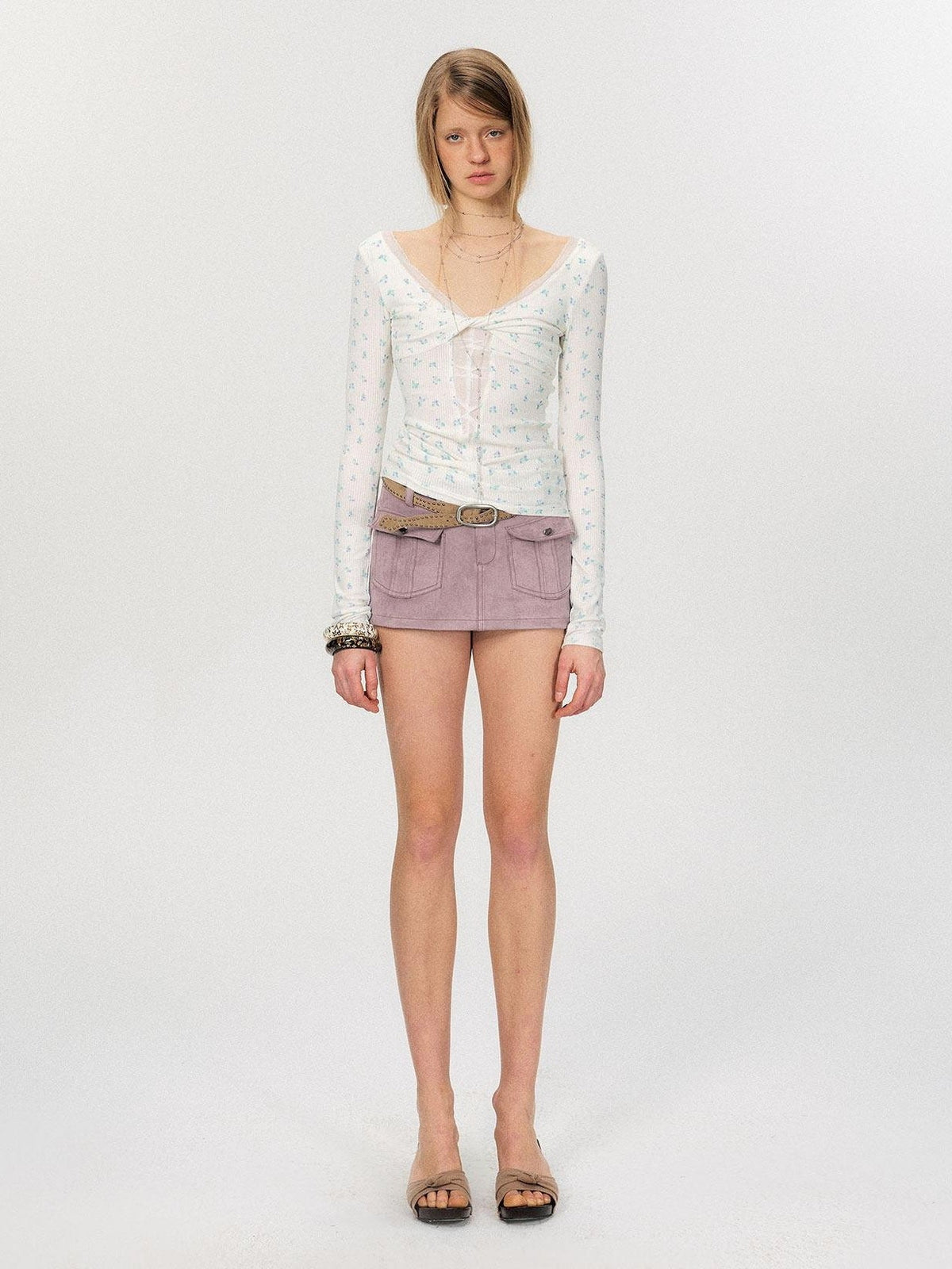 Sexy Mesh Floral Spliced Fitted Womens Stretch Long Sleeve Crop Tops