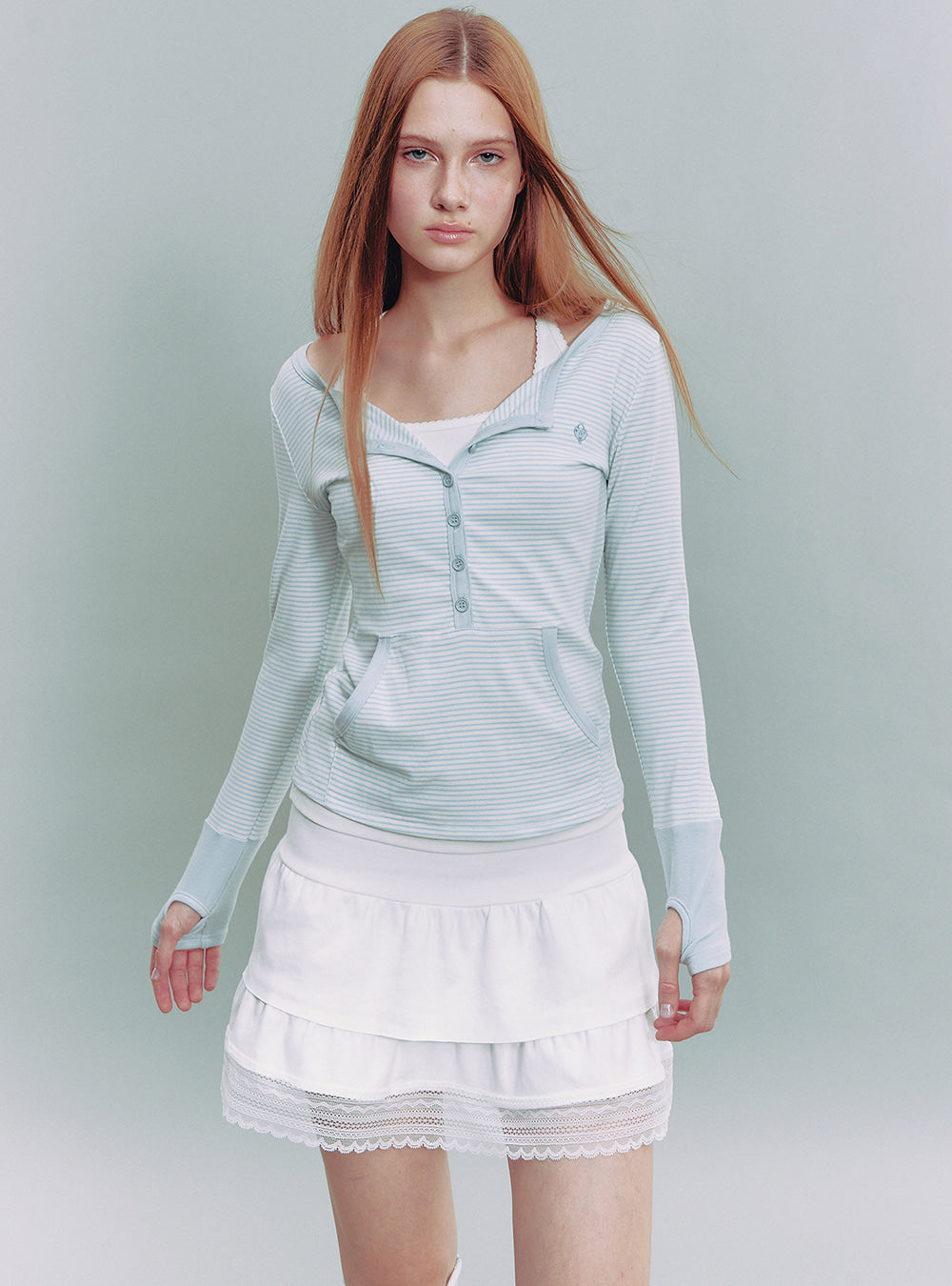 Striped Henley Slim Top (3color)