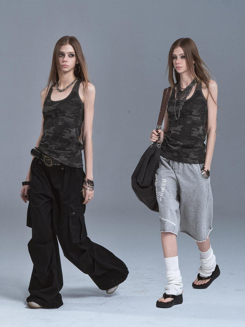 Dark Camouflage Back Line Print Racerback Slim Women'S Cotton Stretch Tank Tops