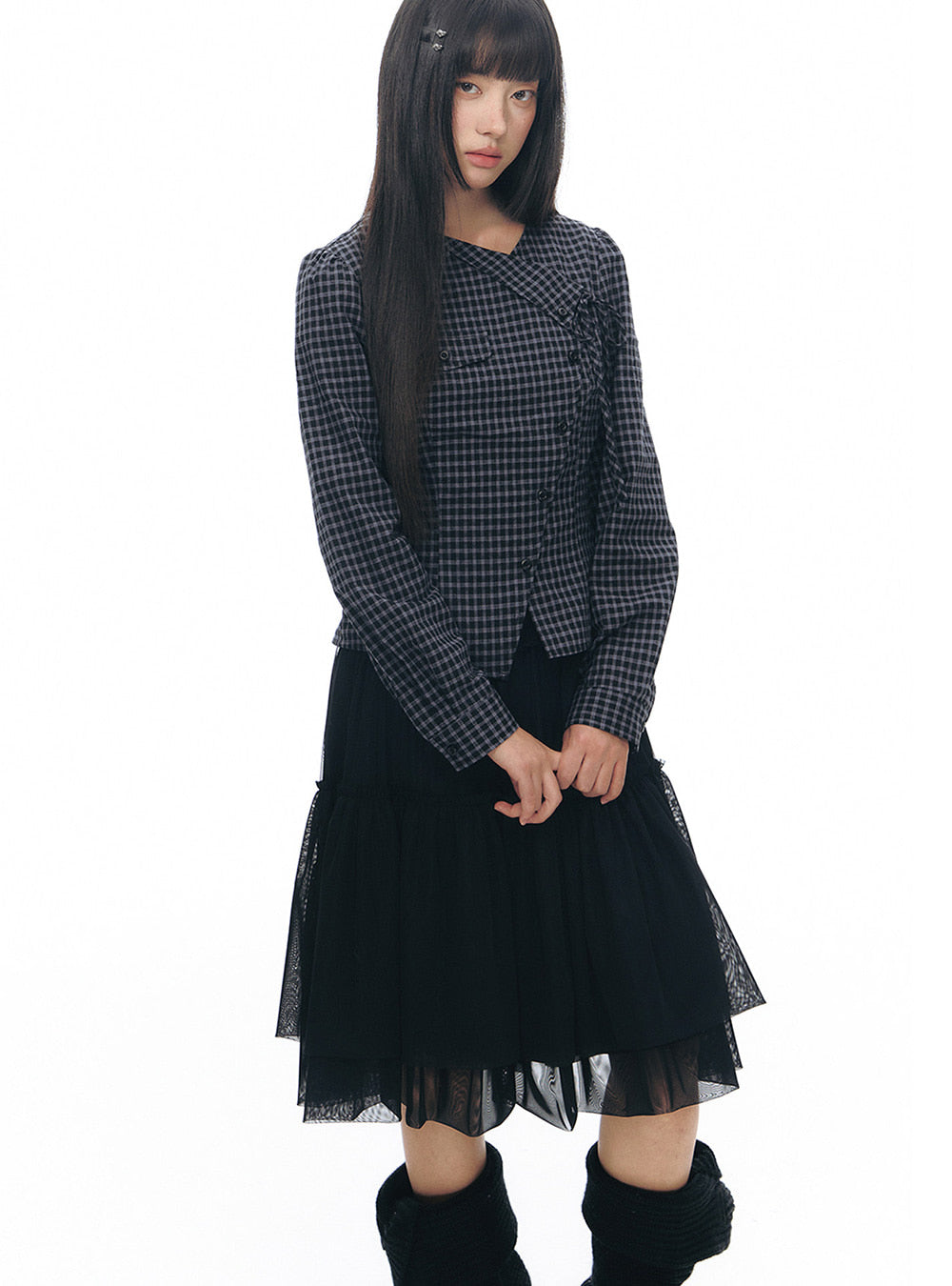 Asy Plaid Shirt& Skirt (2color)