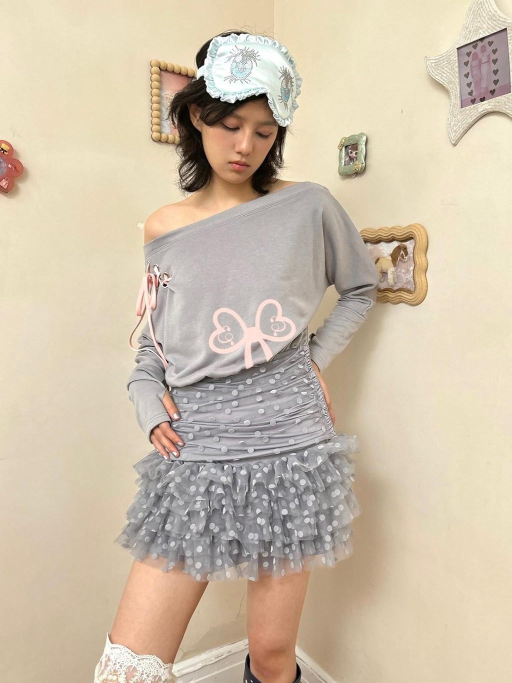 Core Spun Casual Pleated Puff Skirt Mid Waist Girls Mint Gray Mini Skirts