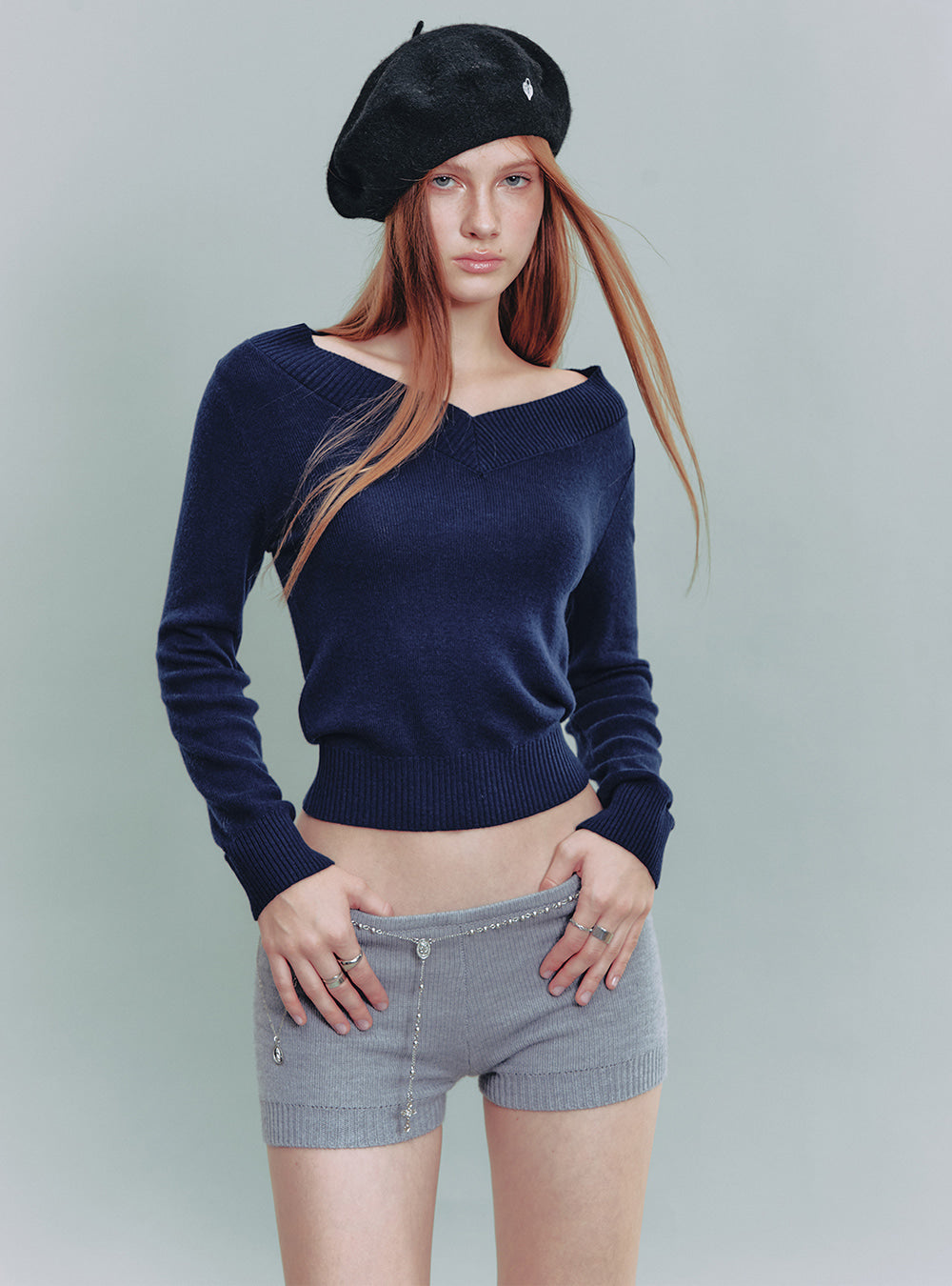 V-Neck Stripe Knit Top (2color)