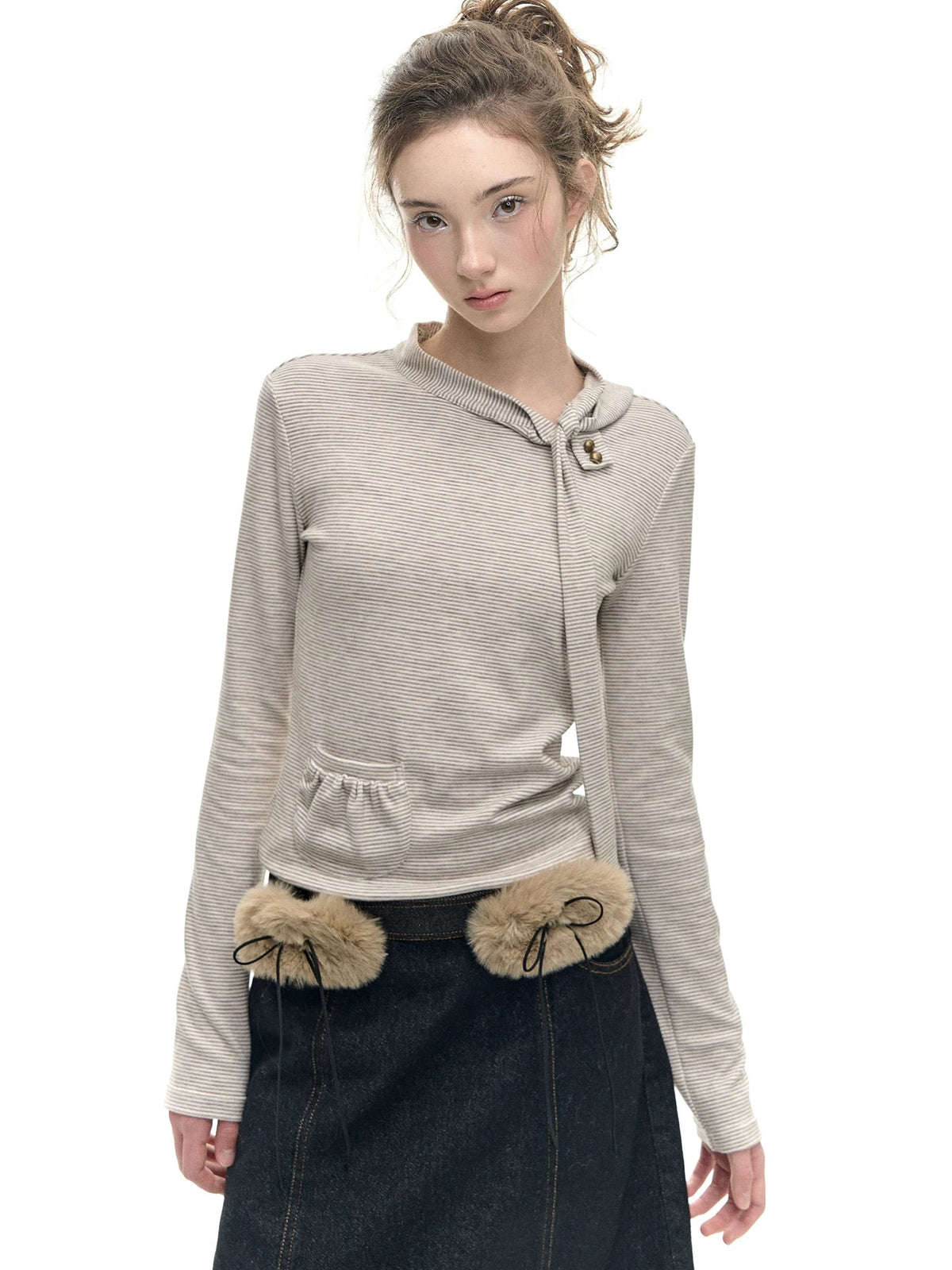 Romance Nanci Fine Stripe Tie-Detail Long-Sleeve Layering Tee