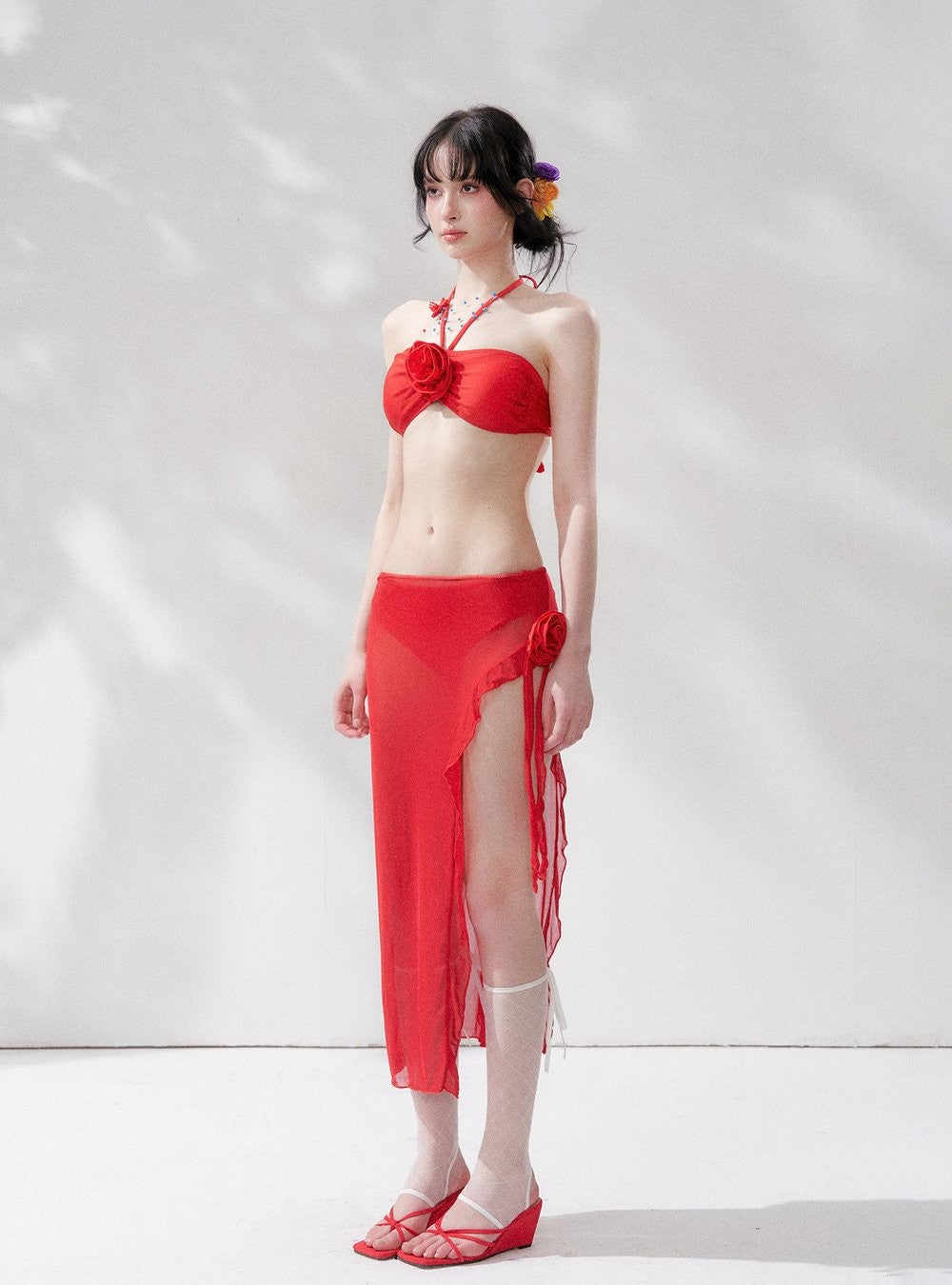 Crimson Bloom Bikini Swim Set (3Piece)