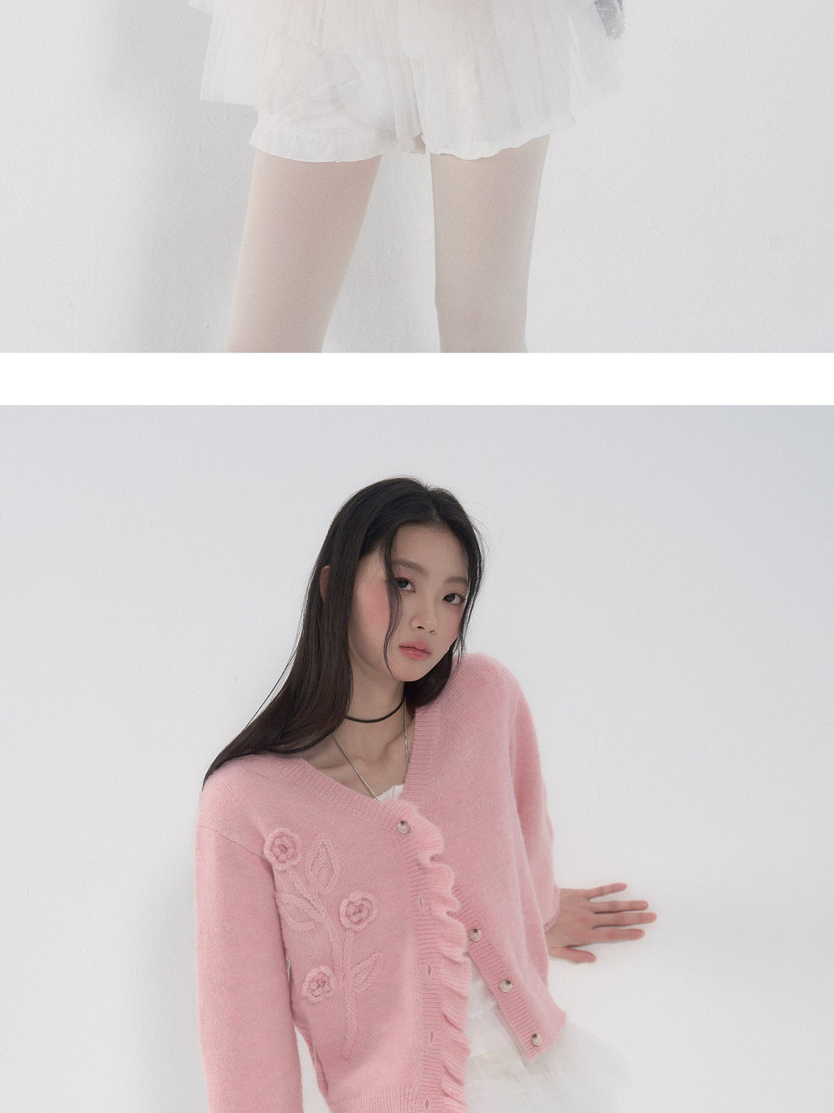 Wool Blend Cardigan With Crochet Flowers