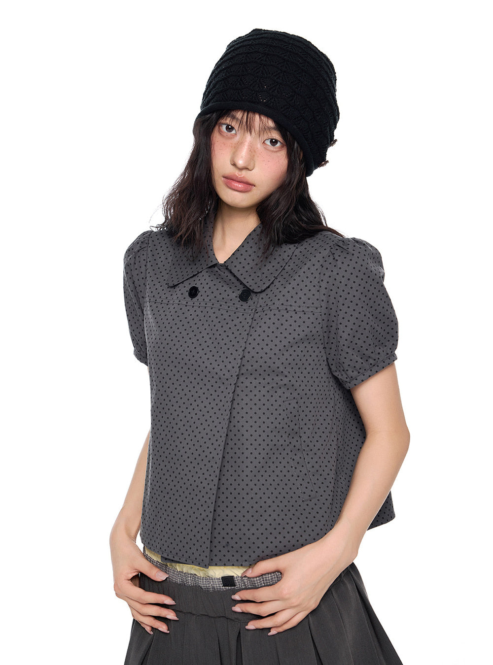 Pepper Dot Puff Shirt Top (2color)