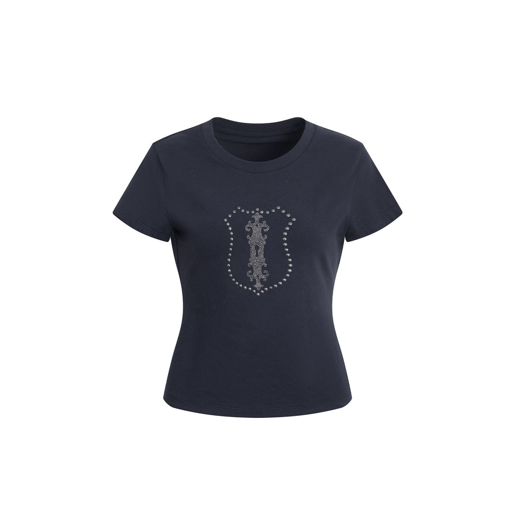 Cropped Hotfix Rhinestone Slim Fit Vintage Women'S Cotton Short Sleeve T-Shirts