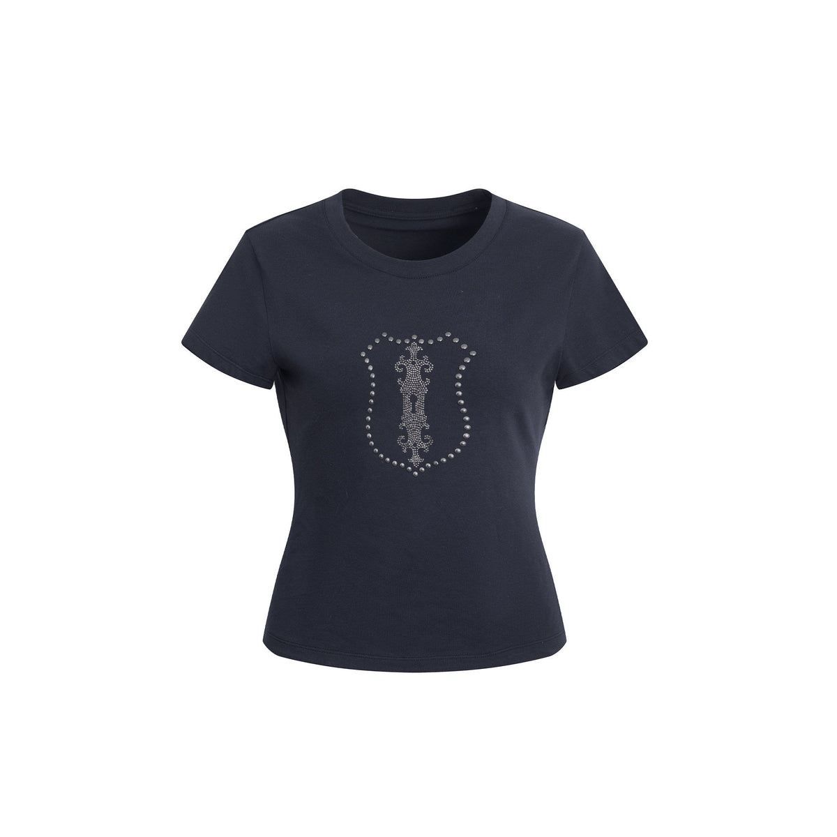 Cropped Hotfix Rhinestone Slim Fit Vintage Women'S Cotton Short Sleeve T-Shirts