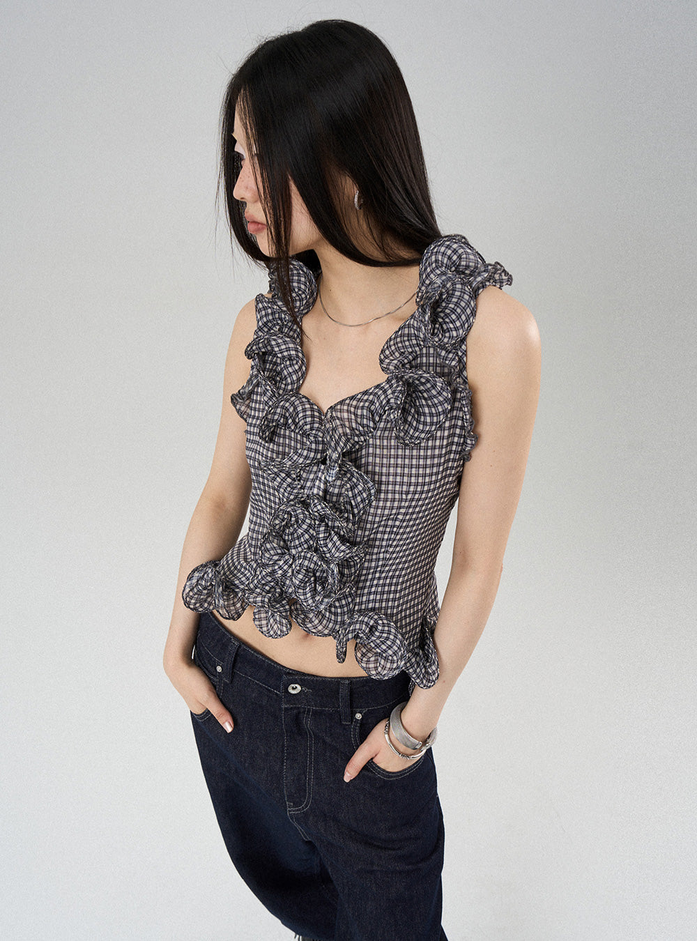 Floral Lace Slim V-Neck Vest