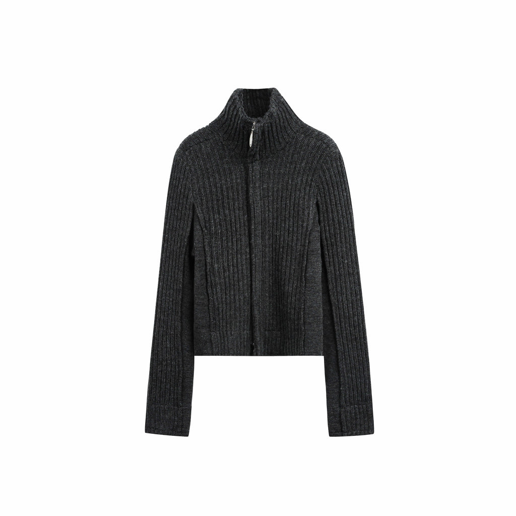 Dual Knit Patchwork Zip Sweater (2color)