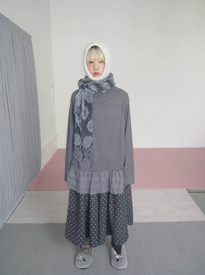 3months | LACE SPLICED HIGH NECK TOP【ID:TN00032】
