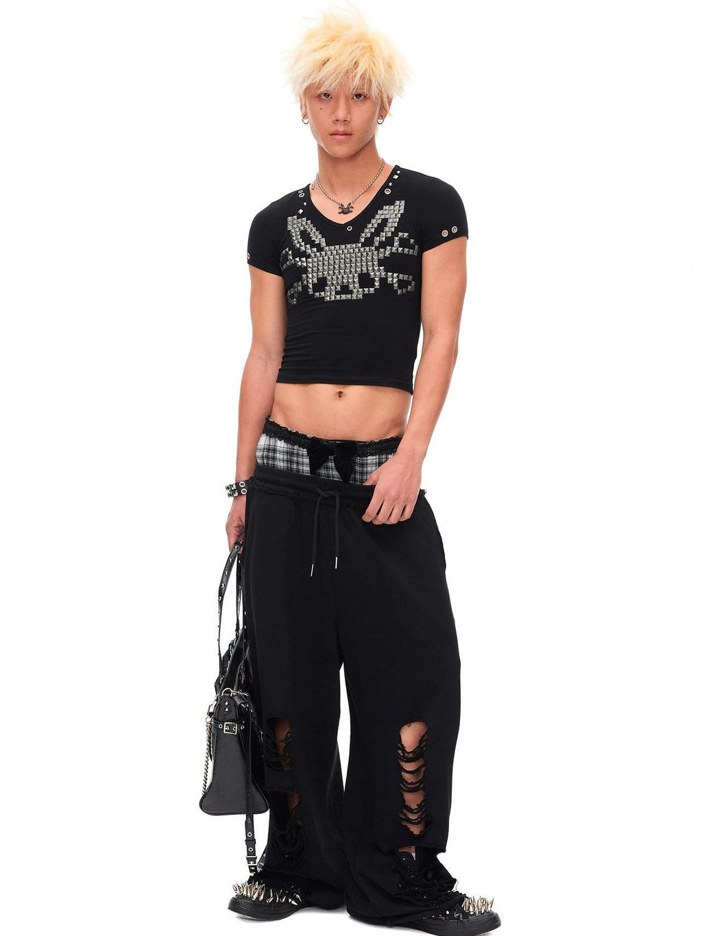 Velvet Bow Asymmetrical Distressed Faux Two Piece Women'S Cotton Sweatpants