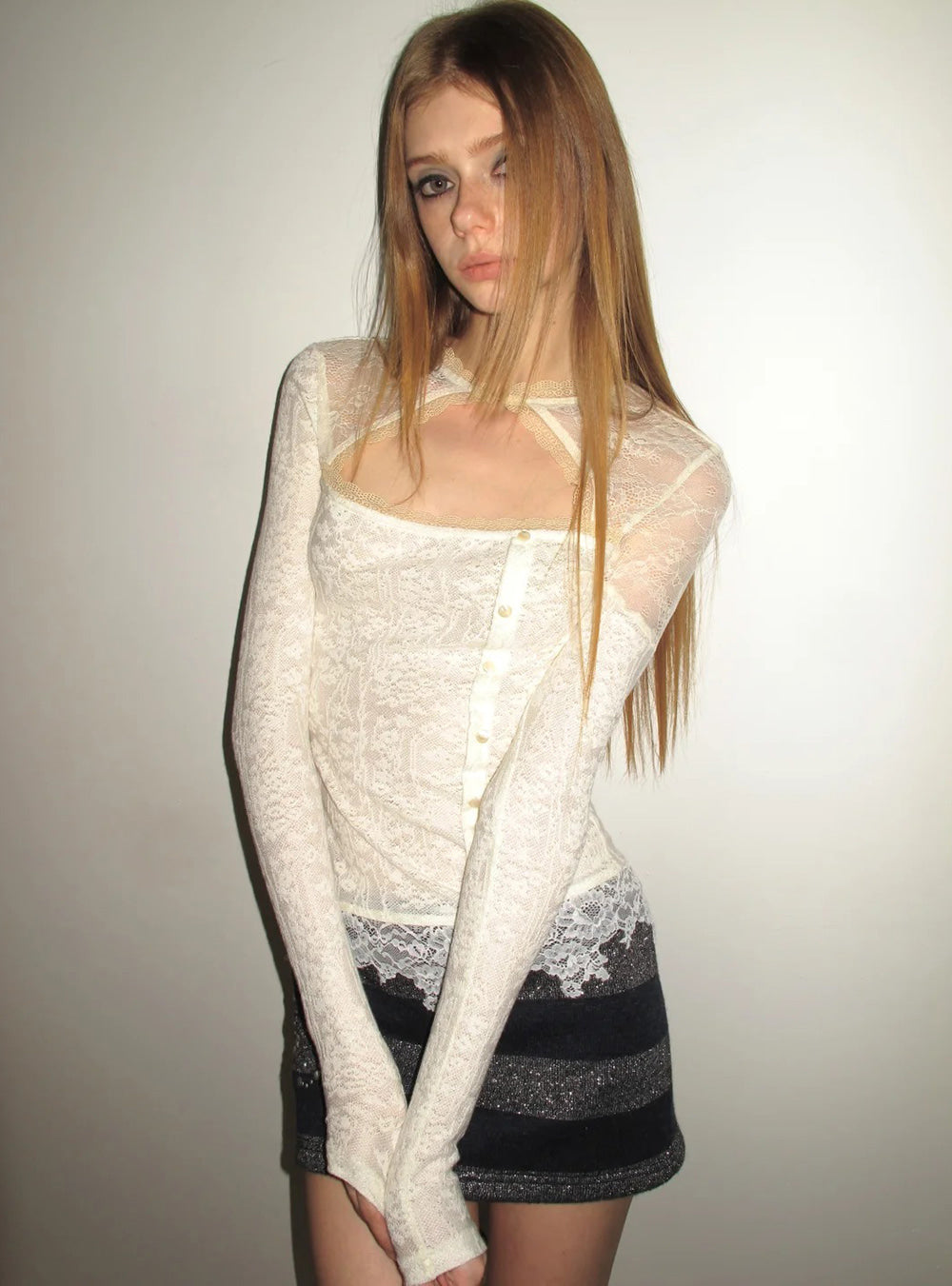 Ivory Lace Patchwork Base Layer Top