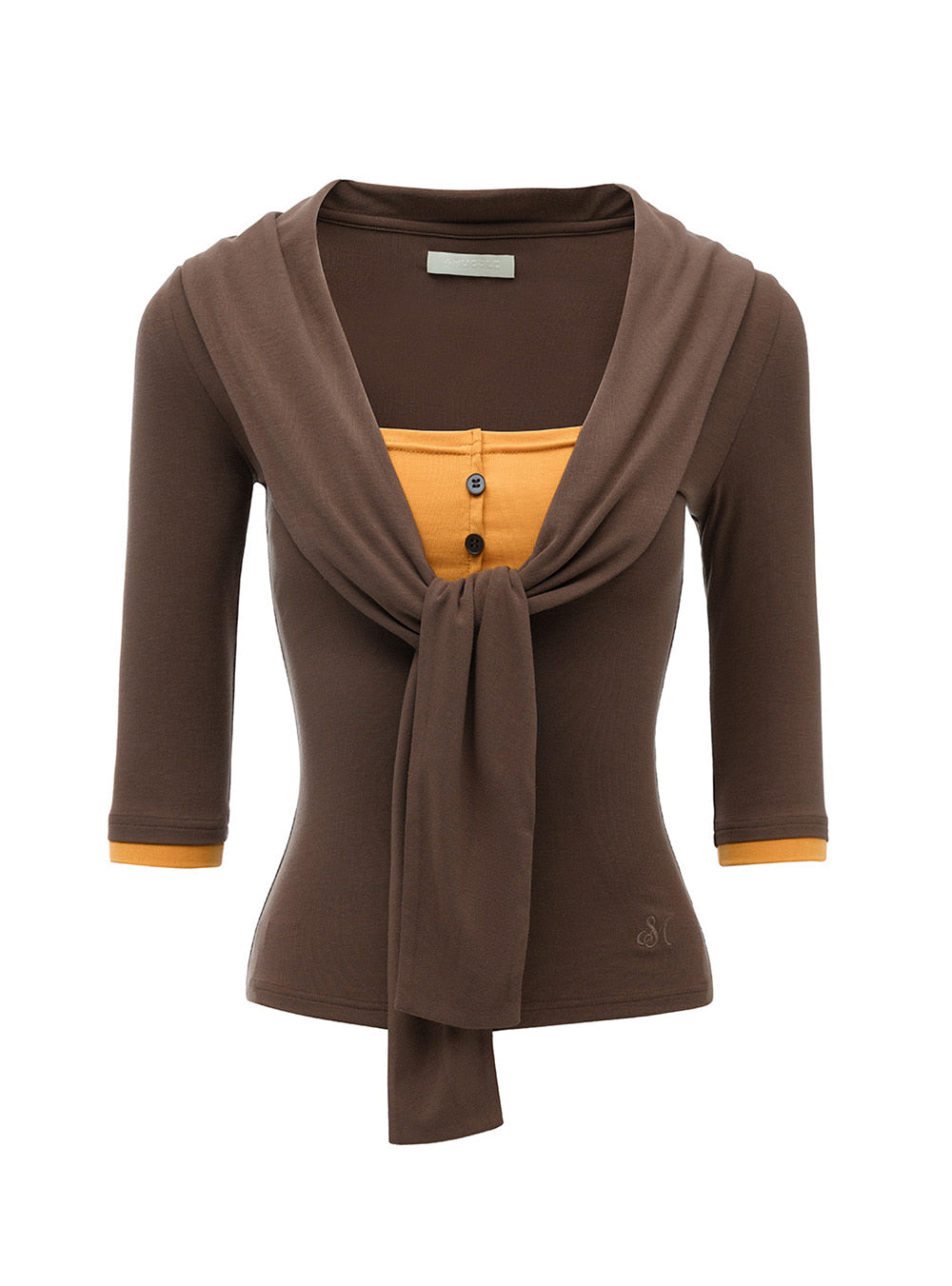 Henry Collar Fake Two-Piece Colorblock Top (2color)