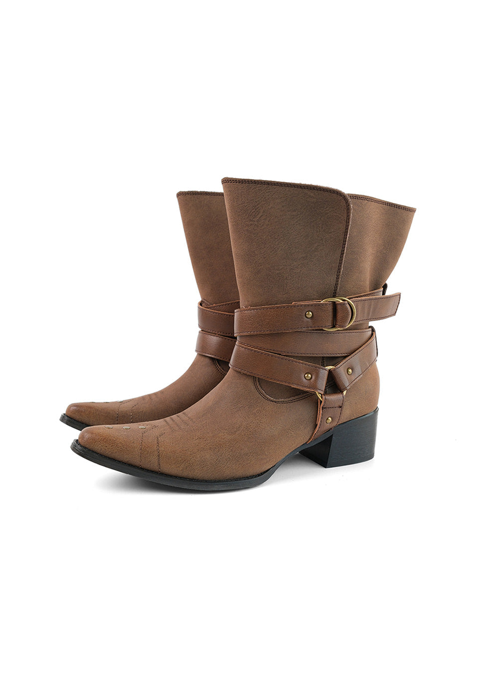 Dark Sage Stitched Cowboy Ankle Boots (2color)