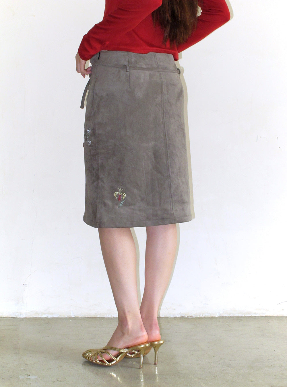 Soft Suede Botanical Stitch Midi Skirt