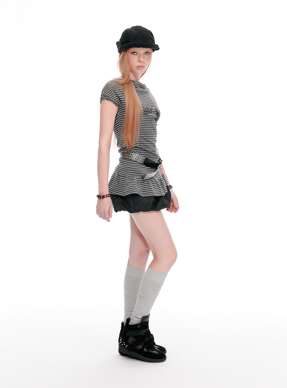 Echo Drift Stripe Ruffle Top (2color)