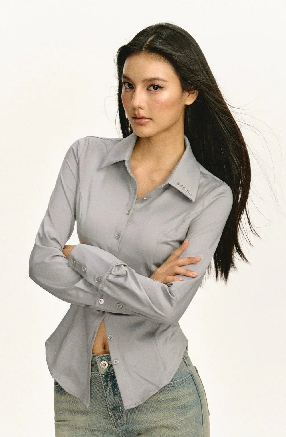 Gray Fitted Business Shirt