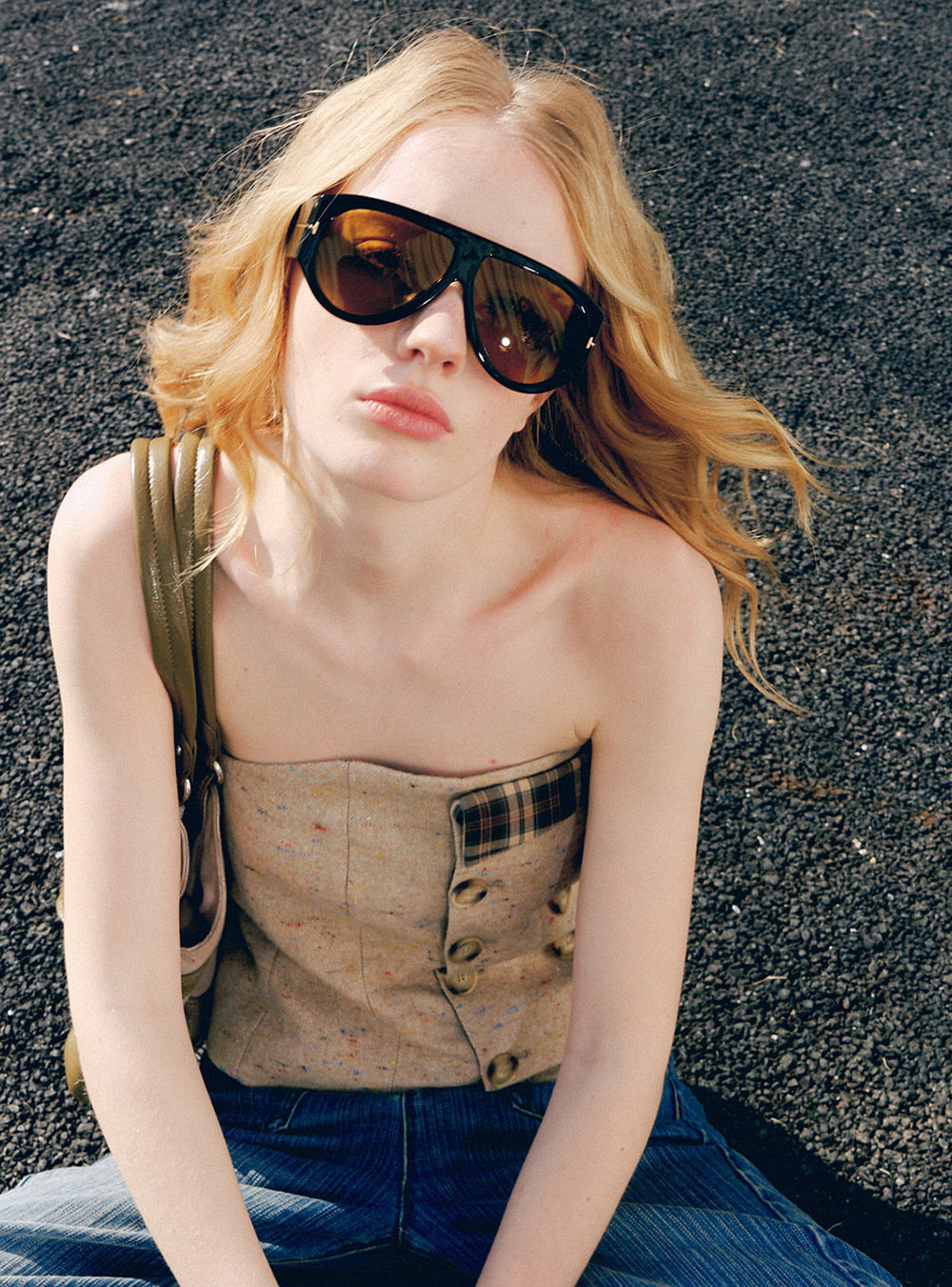 Sandstone Tweed Button Corset Top