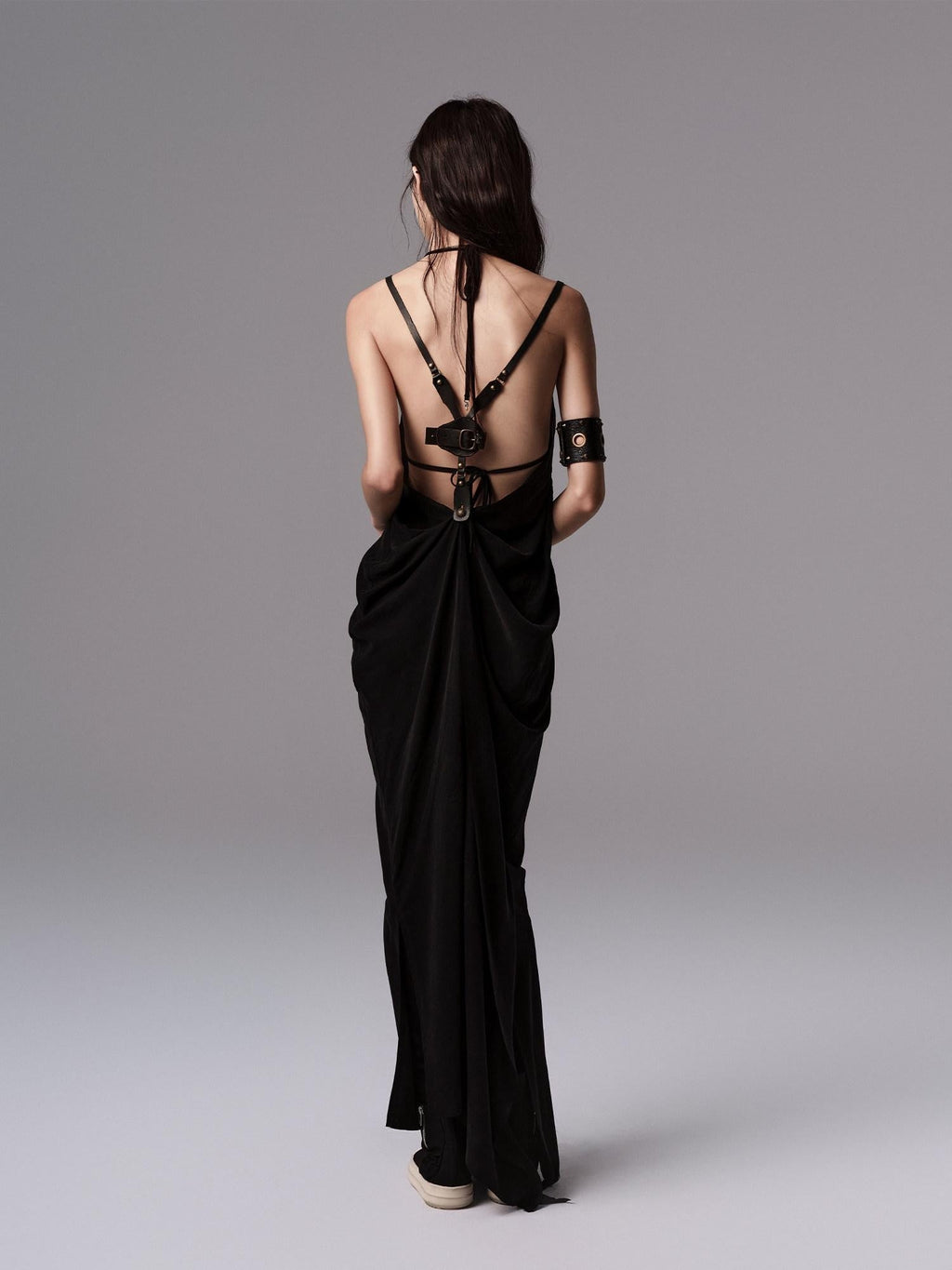 Pure Cupro Slim Fit Dark Gothic Vneck Camisole Women Black Zip Back Maxi Dresses